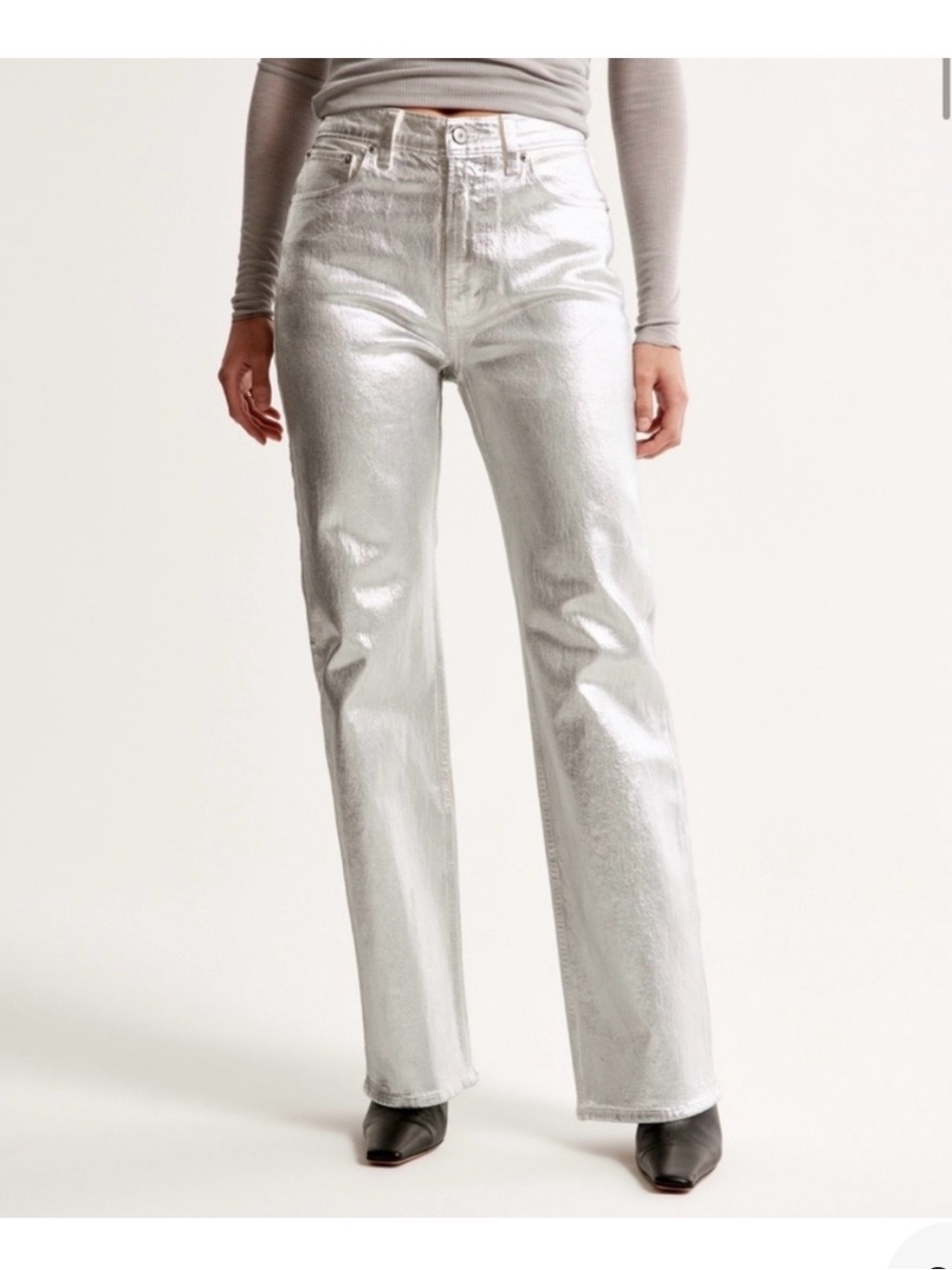 Abercrombie & Fitch Silver Metallic 90s Relaxed High Rise Jeans